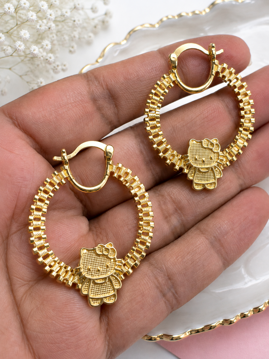 Sweet Bow Cat Statement Hoop Earrings