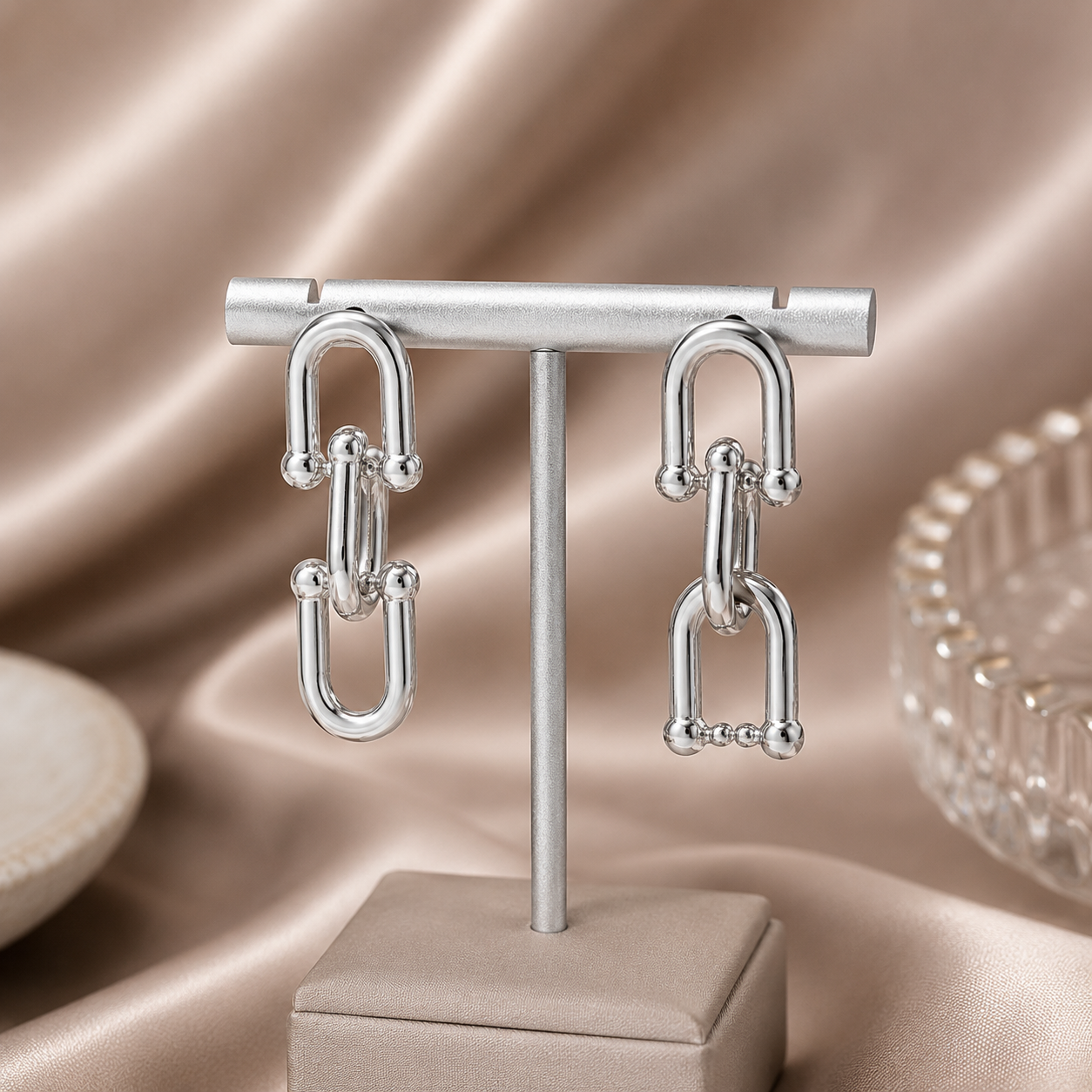 Monaco Link Earrings- Silver