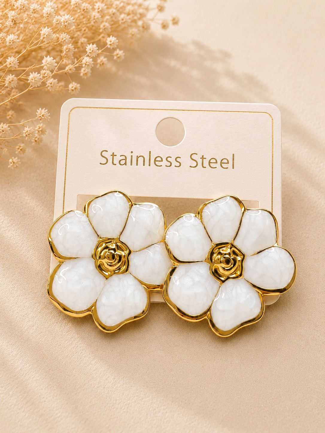 Golden Blossom Pearl Stud Earrings