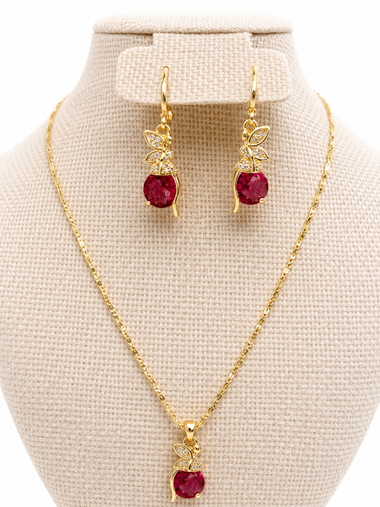 Crimson Bloom Jewelry Set – 14K Laminated Gold