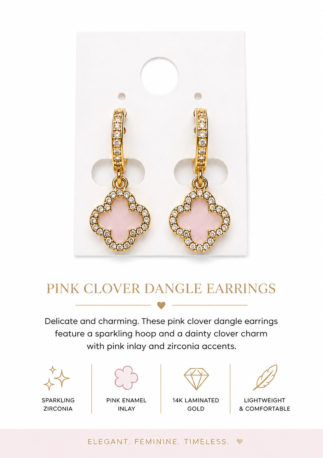 Pink Clover Dangle Earrings