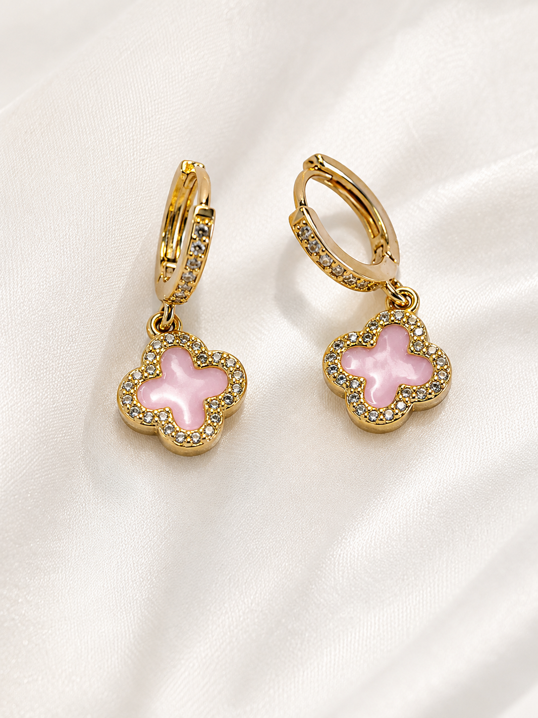 Pink Clover Dangle Earrings