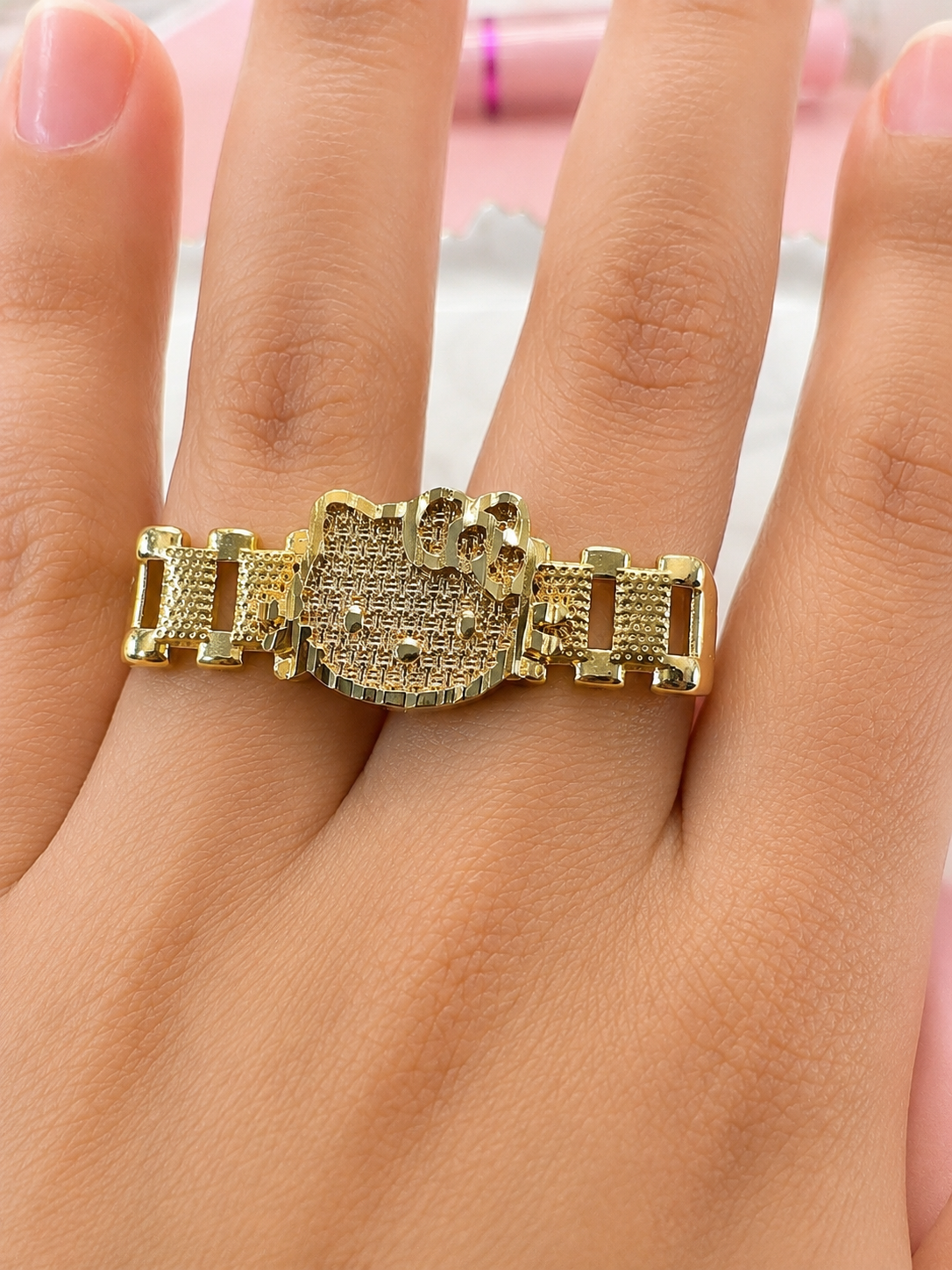 Sweet Bow Cat Double Ring